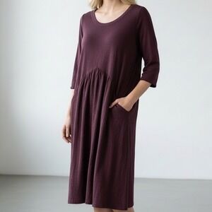 Cynthia Ashby Venetian Dress Burgundy Knee Length 3/4 Sleeve size XS